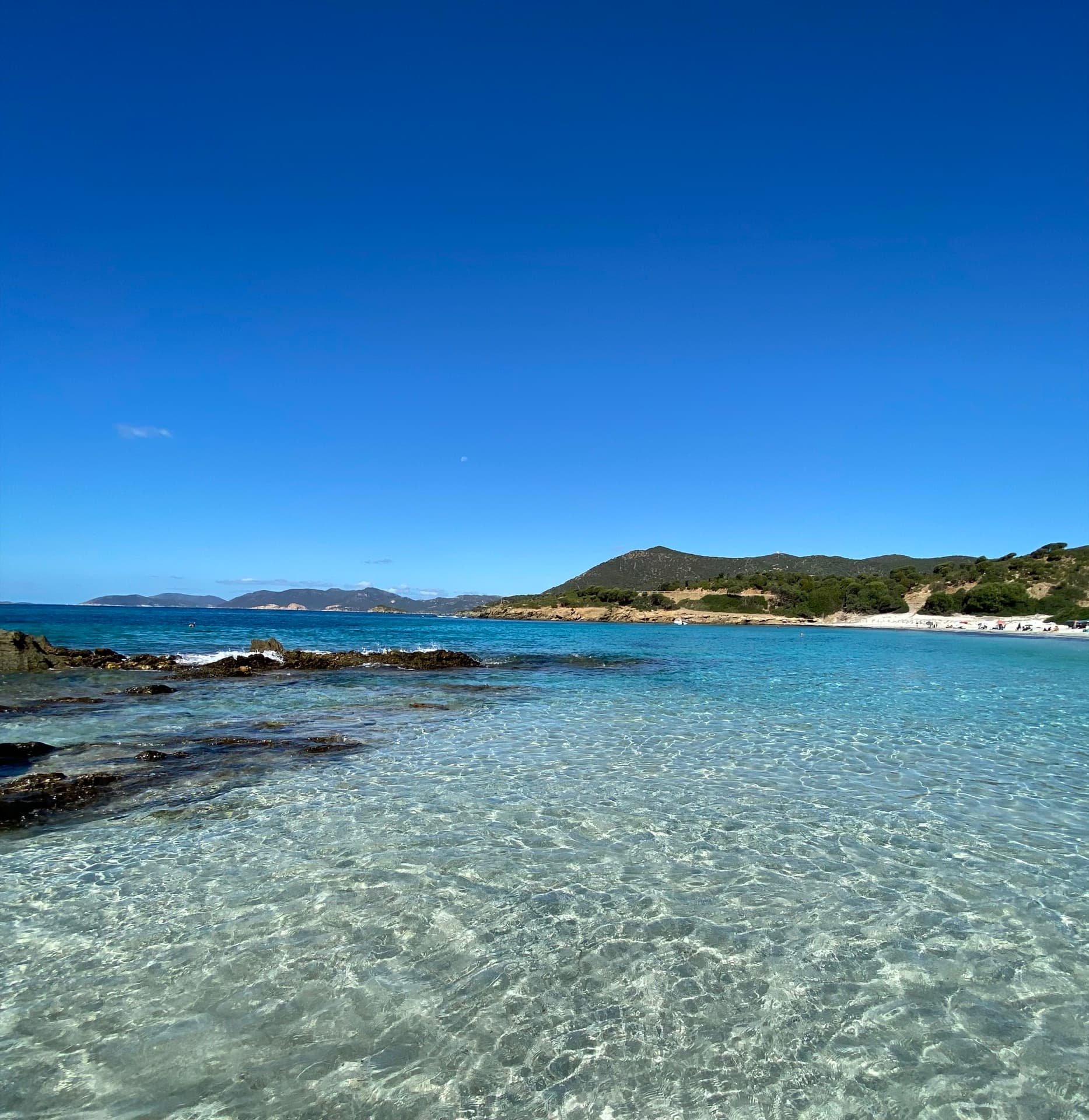 Crystal clear waters at Chia Beach, Sardinia